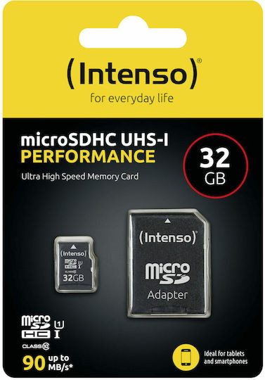 Intenso Performance R90 microSDHC 32GB U1 UHS-I 90MB/s με αντάπτορα