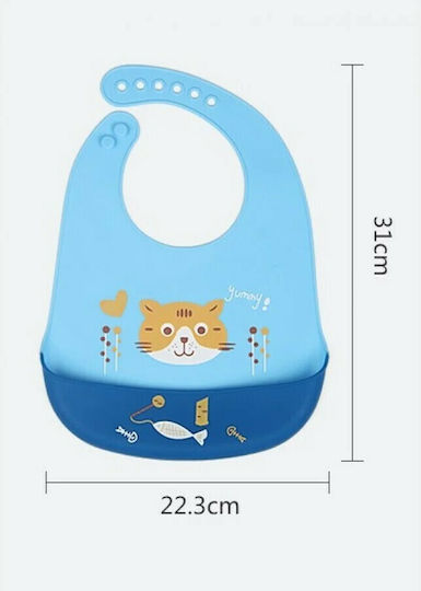 Fiko Cat Waterproof Bib Silicone with Button & Pocket Light Blue for 6 m+