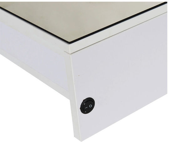 HomCom Правоъгълена Банско Огледало LED от MDF с Шкаф, Рафт & Осветление 80x60см Бял