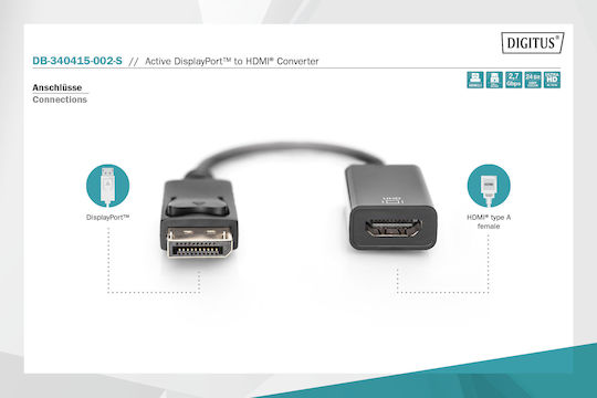 Digitus DisplayPort Male to HDMI Female Converter 1 Piece