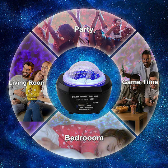Led Παιδικό Φωτιστικό Projector Starry A με Προβολή Αστεριών Μαύρο
