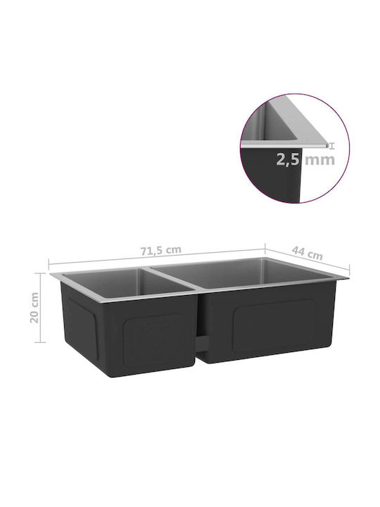 vidaXL Drop-In Мивка Десен Inox Сатен Ш71.5xД44см Сребрист