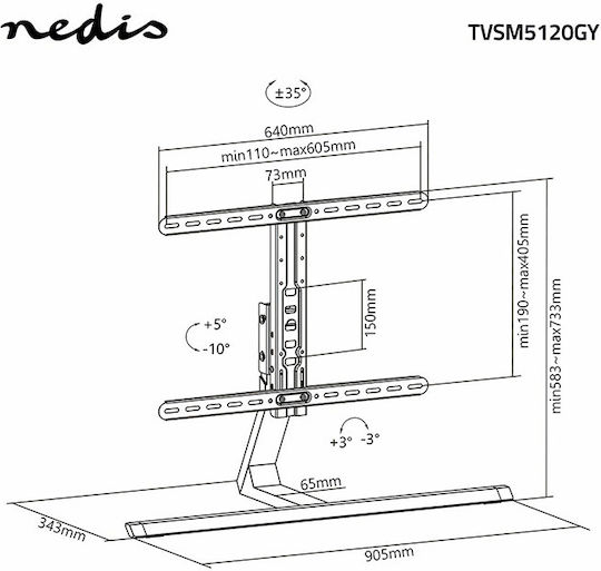 Nedis TVSM5120GY Επιτραπέζια Βάση Τηλεόρασης έως 75" και 40kg