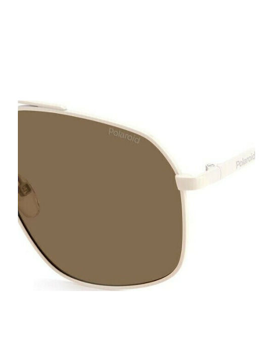 Polaroid Unisex Sunglasses with Beige Metal Frame and Brown Polarized Lens PLD6173/S 10A/SP