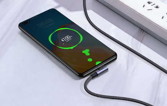 Ugreen US335 Ъглов (90°) / Плетен USB 2.0 Кабел USB-C Мъжки - USB-C 100W PD Черен 1m 70696