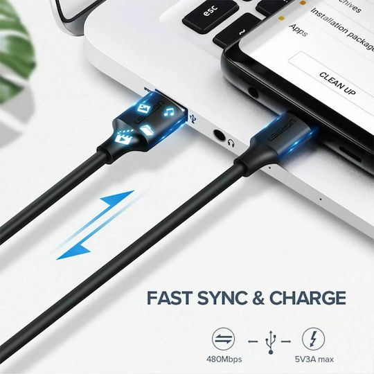 Ugreen US287 USB 2.0 Cable USB-C male - USB-A 18W PD Μαύρο 0.25m 60114