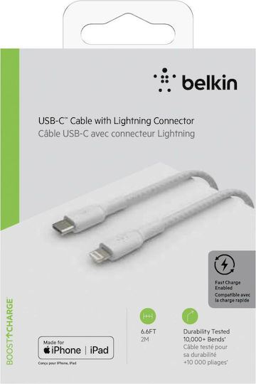Belkin Braided USB-C to Lightning Cable 30W White 2m (CAA004bt2MWH)