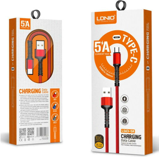Ldnio LS63C Braided USB 2.0 Cable USB-C male - USB-A Red 1m