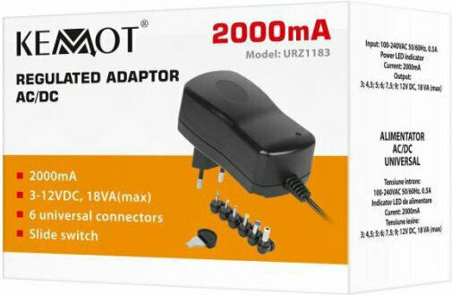 Kemot URZ1183 Universal Τροφοδοτικό Ρυθμιζόμενης Τάσης 3 έως 12V 2A με Ισχύ 24W με σετ βυσμάτων