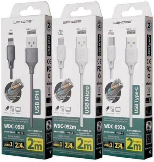 WK WDC-092 USB 2.0 Кабел USB-C Мъжки - USB-A Черен 2м