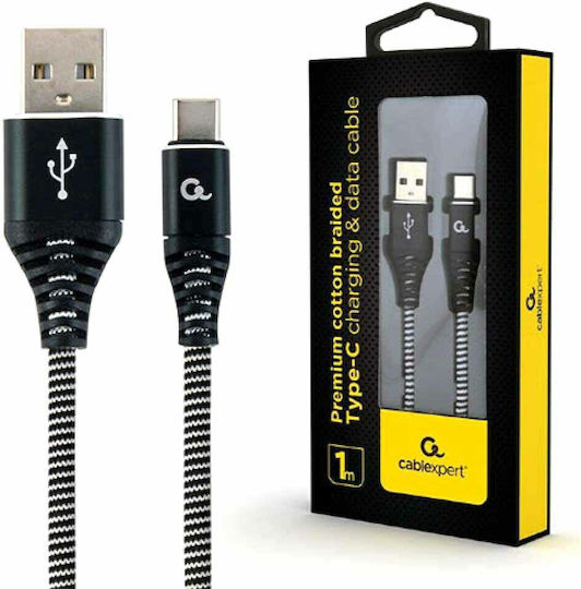 Cablexpert Braided USB 2.0 Cable USB-C Male - USB-A Black 1m CC-USB2B-AMCM-1M-BW