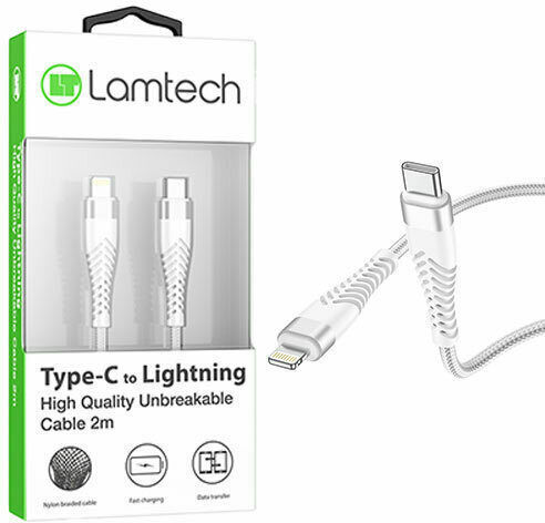 Lamtech Braided USB-C to Lightning Cable Λευκό 2m (LAM023640)