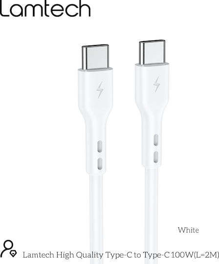Lamtech USB 2.0 Cable USB-C male - USB-C 100W PD Λευκό 2m LAM023664