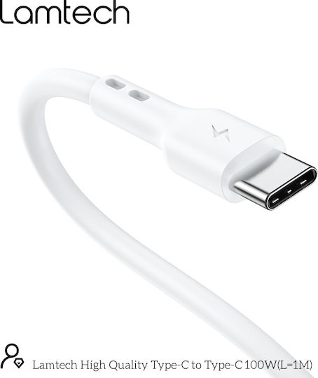 Lamtech USB 2.0 Cable USB-C male - USB-C 100W PD Λευκό 1m LAM023657