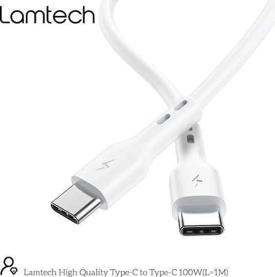 Lamtech USB 2.0 Cable USB-C male - USB-C 100W PD Λευκό 1m LAM023657