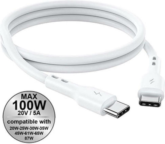 Lamtech USB 2.0 Cable USB-C male - USB-C 100W PD Λευκό 1m LAM023657