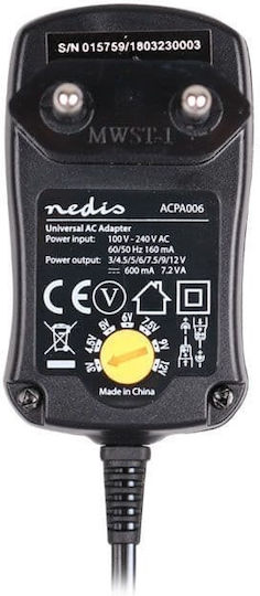 Nedis Универсален Захранващ Блок с Регулируемо Напрежение 12V 0.6A с Мощност 7.2W със сет щекери (ACPA006)