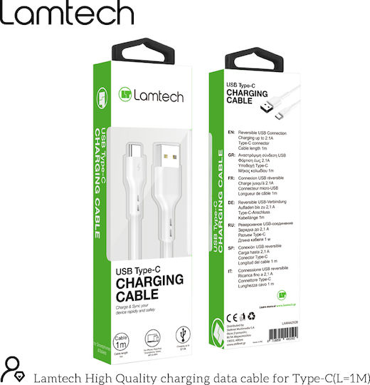 Lamtech USB 2.0 Cable USB-C male - USB-A 18W Λευκό 1m LAM442928