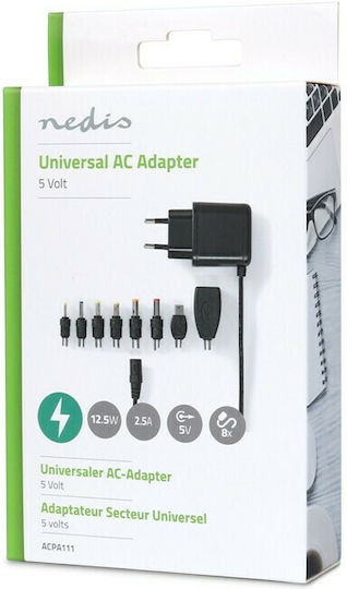 Nedis Universelles Netzadapter 5V 2.5A mit Leistung 12.5W mit Steckerset (ACPA111)