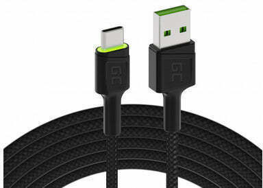 Green Cell Cell Ray Плетен / LED USB 2.0 Кабел USB-C Мъжки - USB-A Зелен 1.2м KABGC06