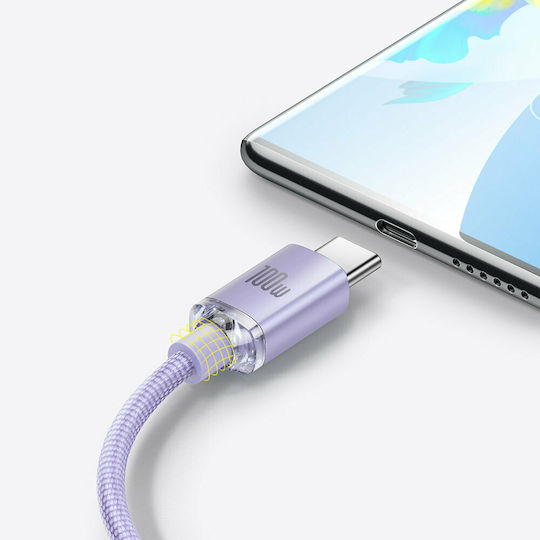 Baseus Crystal Shine Geflochtenes USB 2.0 Kabel USB-C männlich - USB-A 100W PD Lila 2m CAJY000505