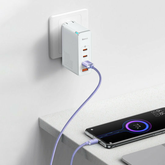 Baseus Crystal Shine Geflochtenes USB 2.0 Kabel USB-C männlich - USB-A 100W PD Lila 2m CAJY000505