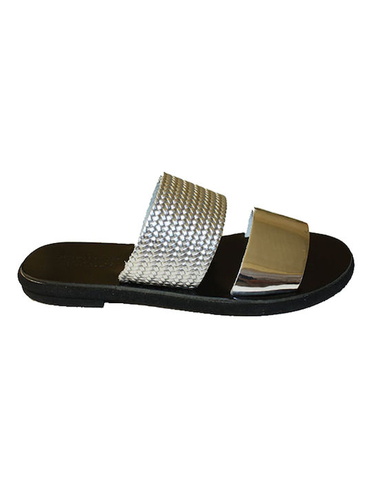 Women's leather sandals in silver color