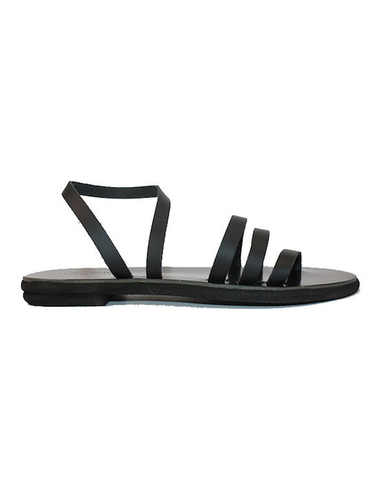 Women's leather sandals in black color