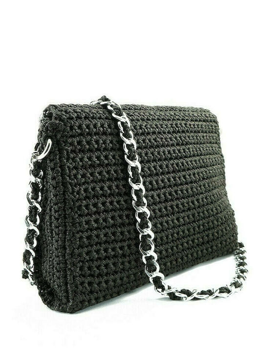 WOMEN'S HANDMADE KNITTED BAG/CLUTCH BLACK-SILVER