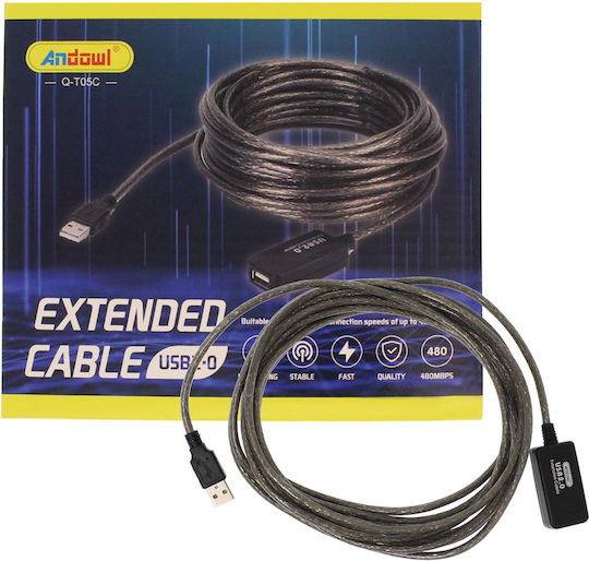 Andowl USB 2.0 Kabel USB-A-Stecker - USB-A-Buchse Schwarz 5m Q-T05C