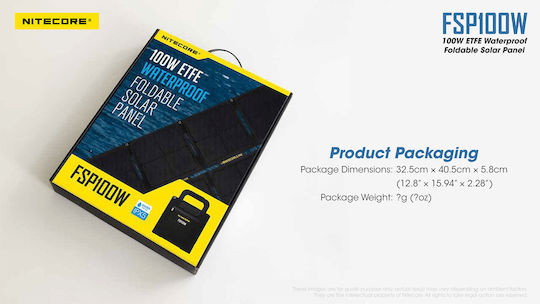 NiteCore FSP100W Αναδιπλούμενο Ηλιακό Panel Φορτιστής 100W (Επαναφορτιζόμενων Μπαταριών / Φορητών Συσκευών) (9110101118)