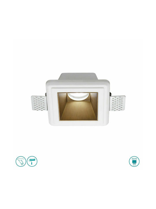 Gea Luce Astra Square Plaster Recessed Spot with Socket GU10 Copper 12x12cm. 1pcs