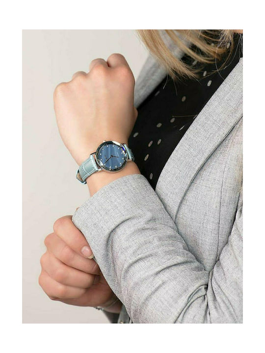 Jowissa Aura Swiss Uhr mit Blau Lederarmband