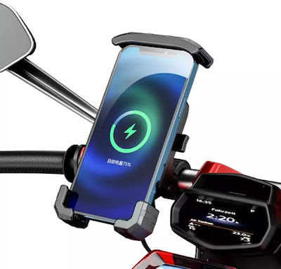 Kewig M14-Α1 Motorcycle Phone Mount with Adjustable Arm for Steering Wheel 3.5" to 7" for Bike/Bike with Wired and Wireless Charging (Qi 15W)