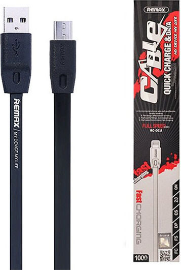 Remax Flat USB 2.0 to micro USB Cable Μαύρο 1m (Fast Safe)