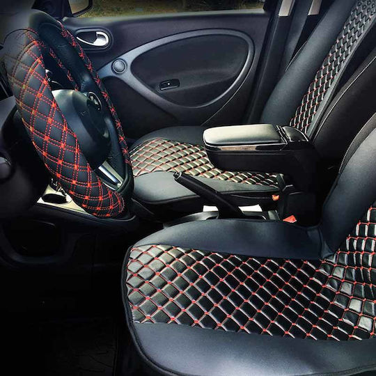 Feral Car Steering Wheel Cover Elegant with Diameter 45cm made of Leatherette Black with Red Stitching