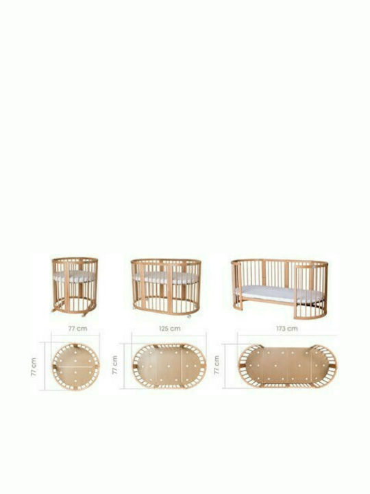 IngVart Babybett Multifunktional Smart Round Oak für Matratze 60x125cm