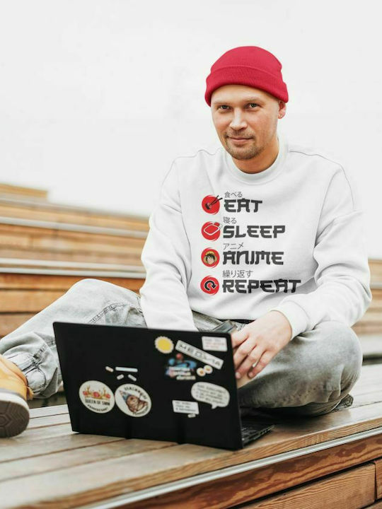 Eat Sleep Anime Repeat Sweatshirt - WHITE