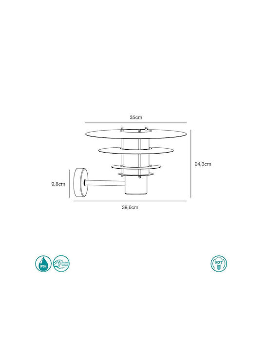 Nordlux Bastia 35 Wall-Mounted Outdoor Hat Light E27 IP54 38.6x24.3εκ.