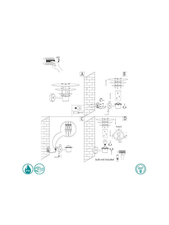 Nordlux Bastia 35 Wall-Mounted Outdoor Hat Light E27 IP54 38.6x24.3εκ.