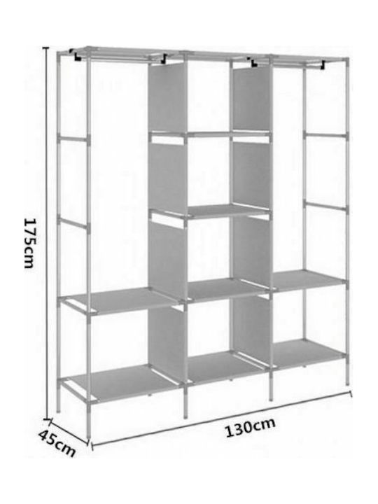 Fabric Wardrobe with Zipper and Shelves in Gray Color 130x45x175cm 00009983