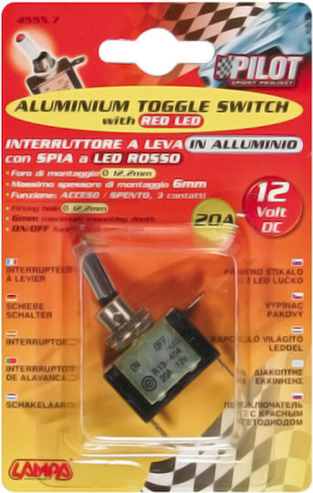 Lampa Car On/Off Switch Led 12.2mm 20A 12V Universal Red