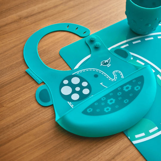 Marcus & Marcus Baby & Kids Feeding Set Elephant Made of Silicone Green 3 Pieces for 6+ Months