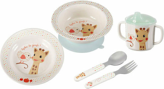 Sophie La Girafe Feeding Set made of Melamine with Non-Slip Base Multicolour 5pcs