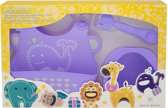 Marcus & Marcus Feeding Set Whale made of Silicone Purple 3pcs for 6+ months