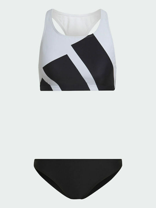 Set Bikini Atletic Sutien Sport Cu Burete Detașabil Alb/Negru Big Logo Graphic