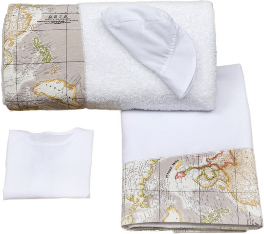 Lina Baby Christening Oilcloths Set Little Explorer Ecru 3 Pieces