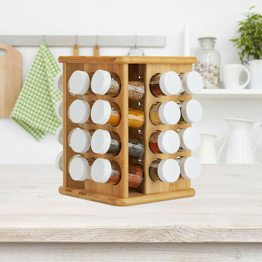 Relaxdays Glass Tabletop Rotating Spice Rack Brown 32pcs