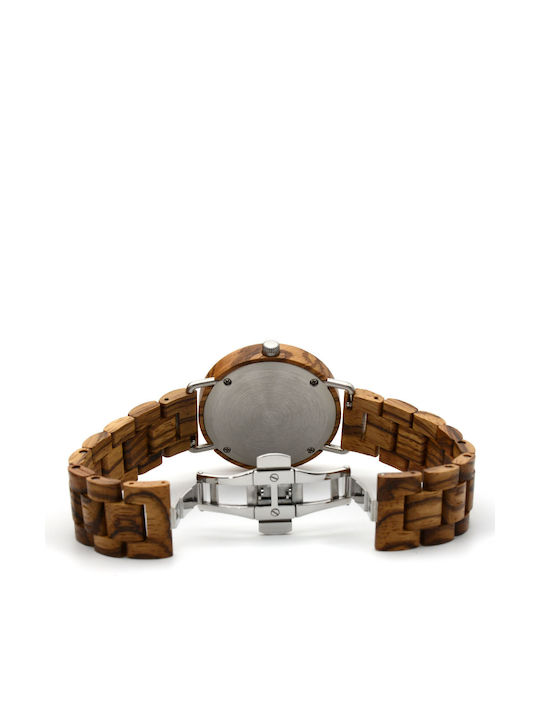 Bewell Pandora Men's Watch 20mm Battery with Brown Wooden Bracelet