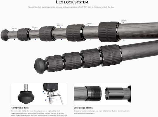 Leofoto Leofoto LS-285C Carbon Fiber Camera Tripod Up to 153cm and 10kg Maximum Load